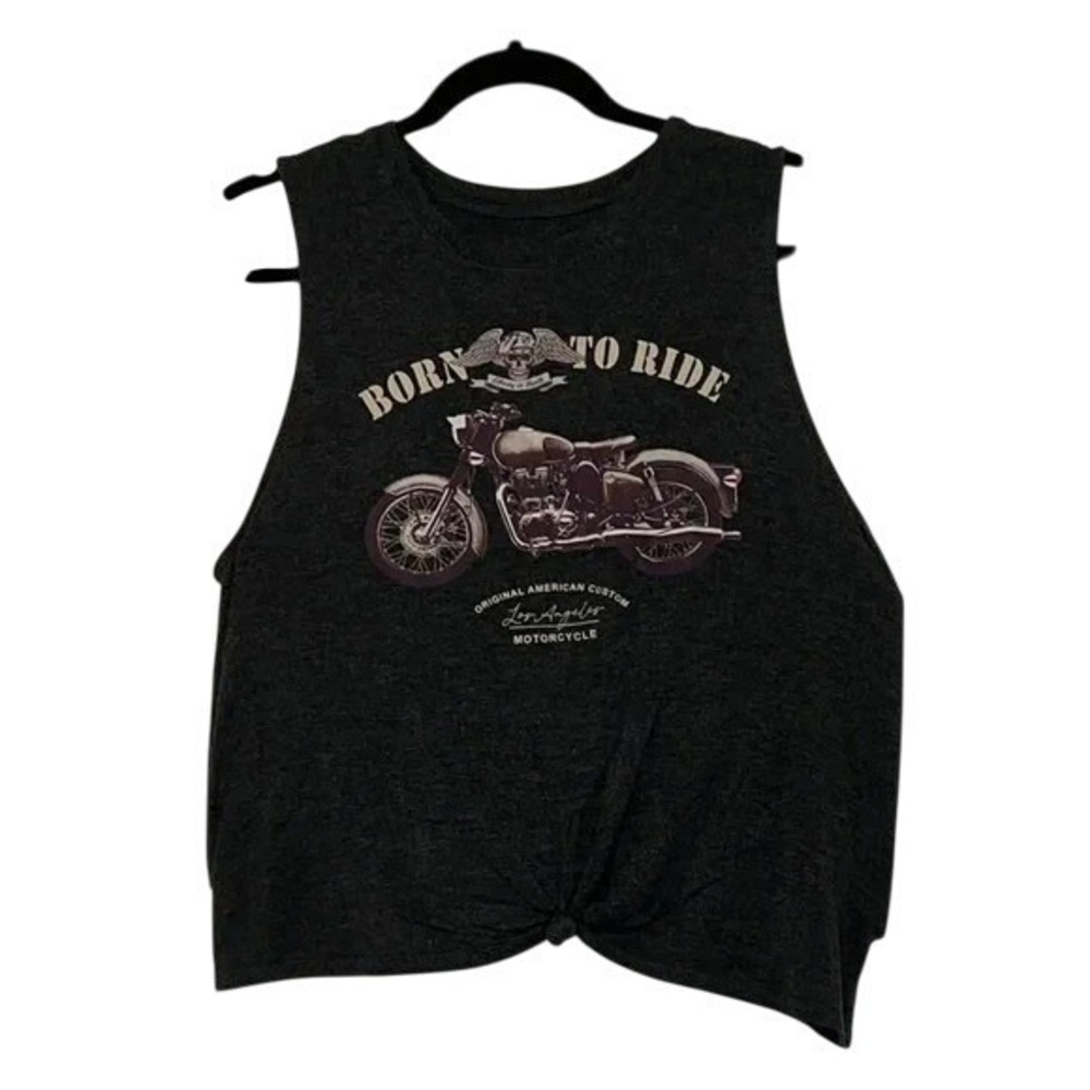 Social Culture Y2K Biker Knotted Tank Top 'Born to Ride'‎ Motorcycle Graphic XL